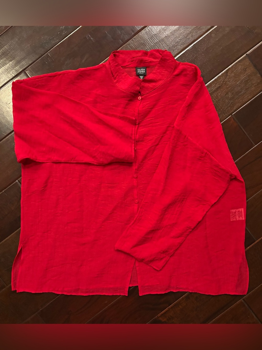 EILEEN FISHER  CRINKLE BUTTON DOWN MANDARIN COLLAR TOP - Size 3X